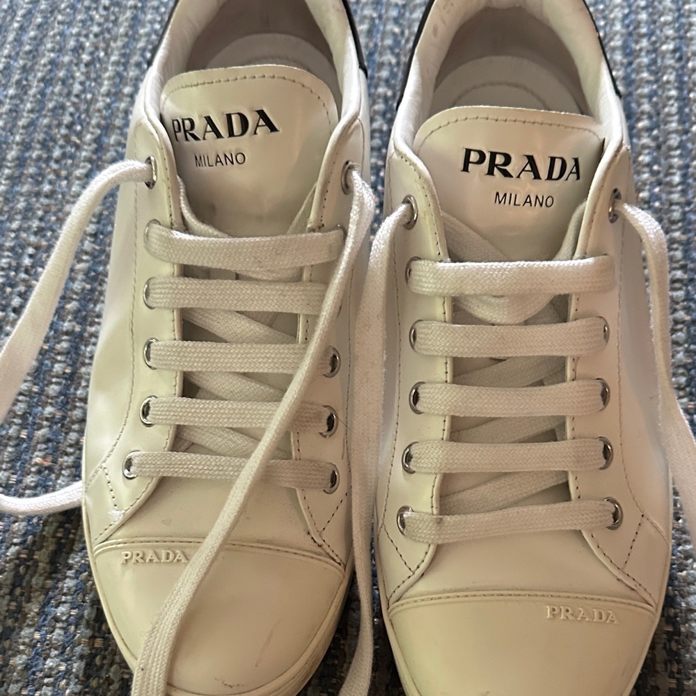 Prada Lightly Used White Lace-Up Sneakers size 38 (US 8)